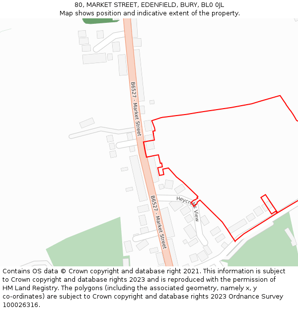 80, MARKET STREET, EDENFIELD, BURY, BL0 0JL: Location map and indicative extent of plot