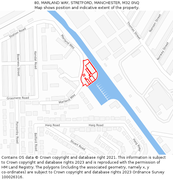 80, MARLAND WAY, STRETFORD, MANCHESTER, M32 0NQ: Location map and indicative extent of plot