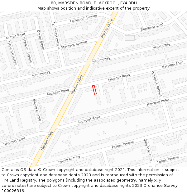 80, MARSDEN ROAD, BLACKPOOL, FY4 3DU: Location map and indicative extent of plot
