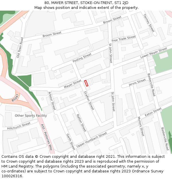80, MAYER STREET, STOKE-ON-TRENT, ST1 2JD: Location map and indicative extent of plot