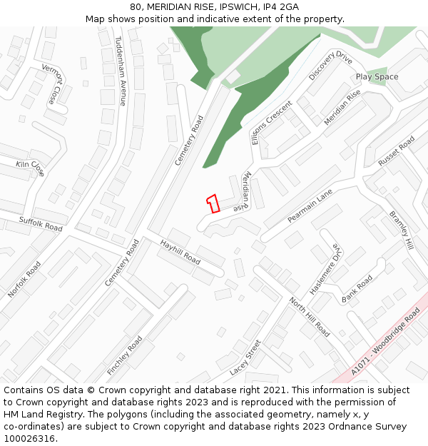 80, MERIDIAN RISE, IPSWICH, IP4 2GA: Location map and indicative extent of plot