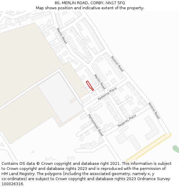 80, MERLIN ROAD, CORBY, NN17 5FQ: Location map and indicative extent of plot