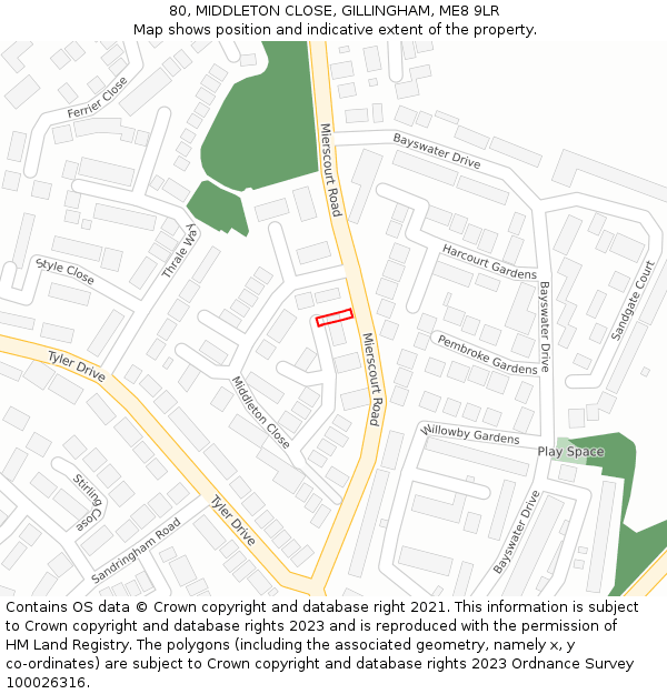 80, MIDDLETON CLOSE, GILLINGHAM, ME8 9LR: Location map and indicative extent of plot
