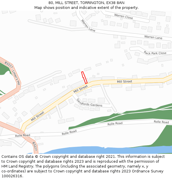 80, MILL STREET, TORRINGTON, EX38 8AN: Location map and indicative extent of plot
