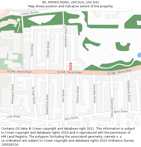 80, MONKS ROAD, LINCOLN, LN2 5HU: Location map and indicative extent of plot