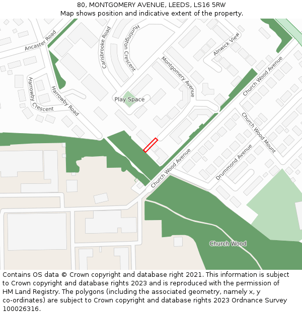 80, MONTGOMERY AVENUE, LEEDS, LS16 5RW: Location map and indicative extent of plot