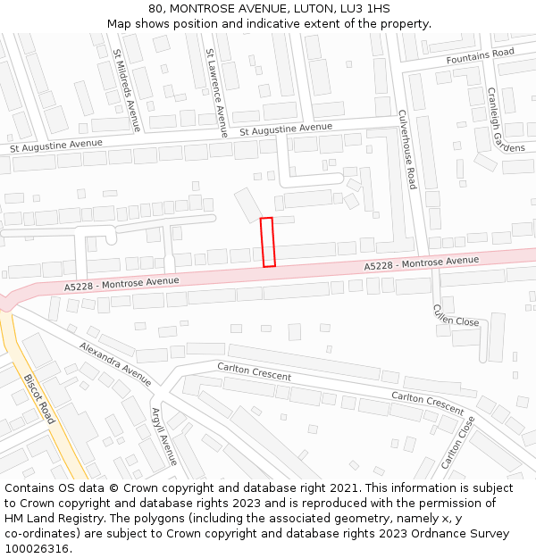 80, MONTROSE AVENUE, LUTON, LU3 1HS: Location map and indicative extent of plot