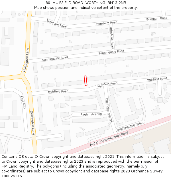 80, MUIRFIELD ROAD, WORTHING, BN13 2NB: Location map and indicative extent of plot