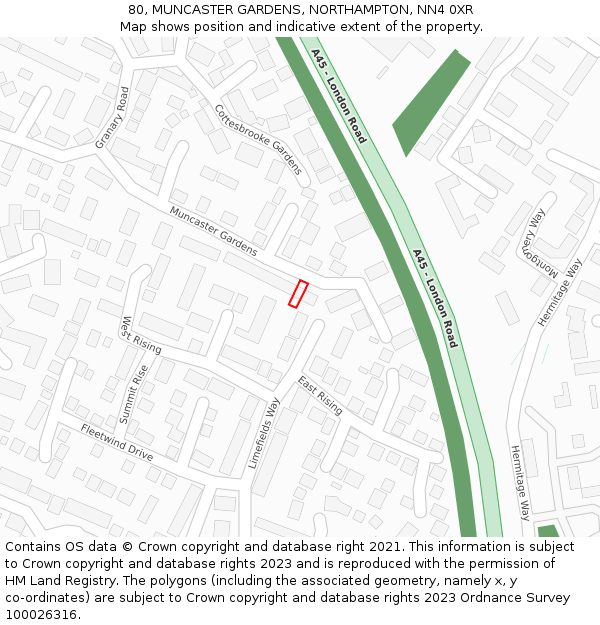 80, MUNCASTER GARDENS, NORTHAMPTON, NN4 0XR: Location map and indicative extent of plot