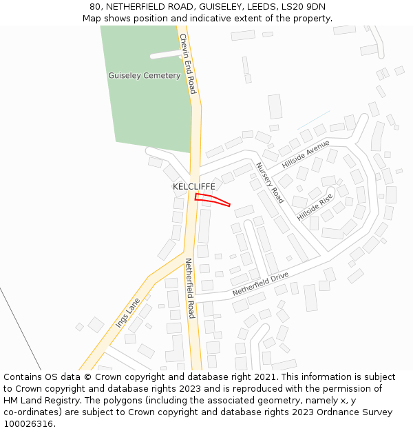 80, NETHERFIELD ROAD, GUISELEY, LEEDS, LS20 9DN: Location map and indicative extent of plot