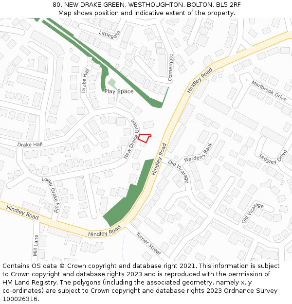 80, NEW DRAKE GREEN, WESTHOUGHTON, BOLTON, BL5 2RF: Location map and indicative extent of plot