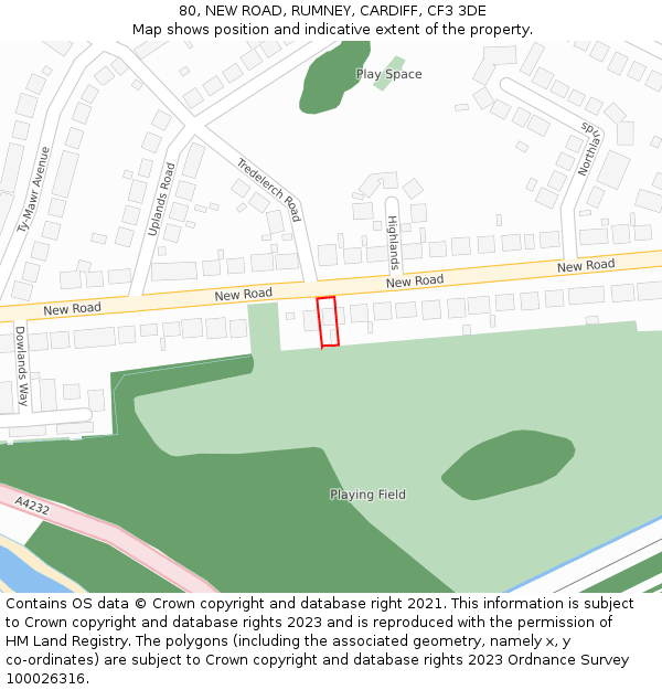 80, NEW ROAD, RUMNEY, CARDIFF, CF3 3DE: Location map and indicative extent of plot