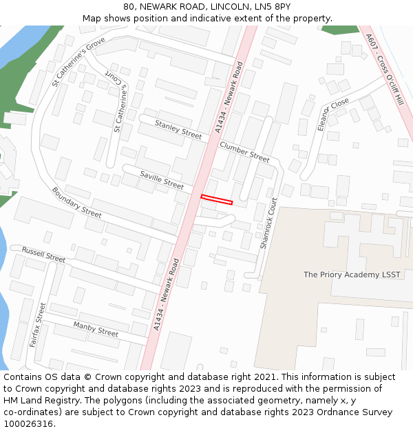 80, NEWARK ROAD, LINCOLN, LN5 8PY: Location map and indicative extent of plot