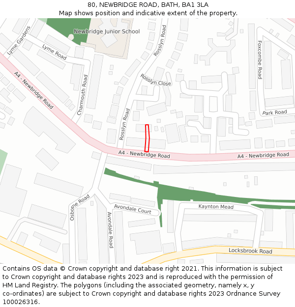 80, NEWBRIDGE ROAD, BATH, BA1 3LA: Location map and indicative extent of plot