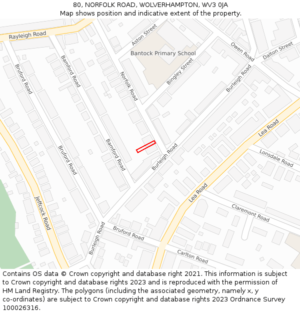 80, NORFOLK ROAD, WOLVERHAMPTON, WV3 0JA: Location map and indicative extent of plot