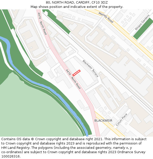 80, NORTH ROAD, CARDIFF, CF10 3DZ: Location map and indicative extent of plot
