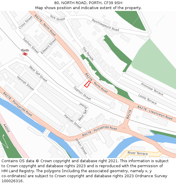 80, NORTH ROAD, PORTH, CF39 9SH: Location map and indicative extent of plot