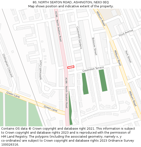 80, NORTH SEATON ROAD, ASHINGTON, NE63 0EQ: Location map and indicative extent of plot
