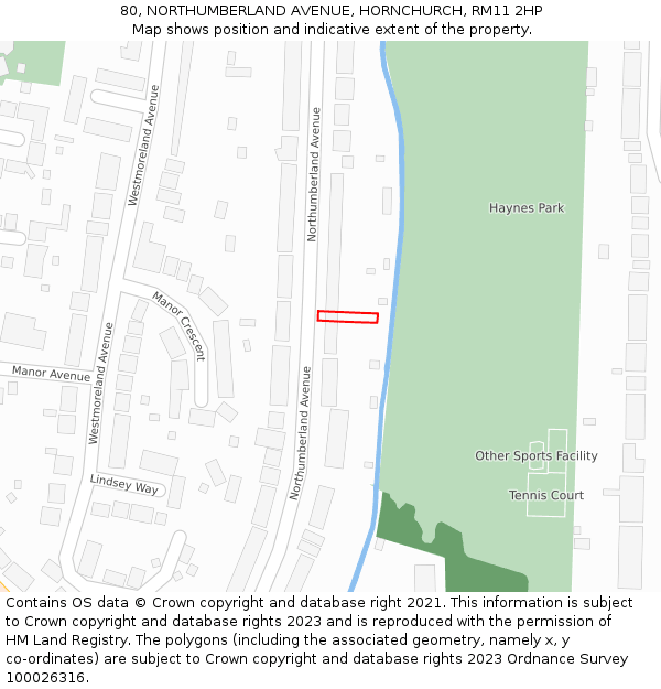 80, NORTHUMBERLAND AVENUE, HORNCHURCH, RM11 2HP: Location map and indicative extent of plot