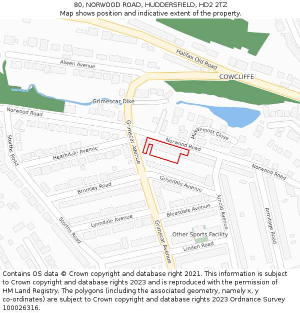 80, NORWOOD ROAD, HUDDERSFIELD, HD2 2TZ: Location map and indicative extent of plot