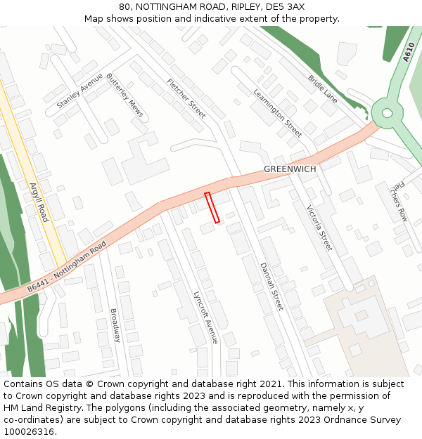 80, NOTTINGHAM ROAD, RIPLEY, DE5 3AX: Location map and indicative extent of plot