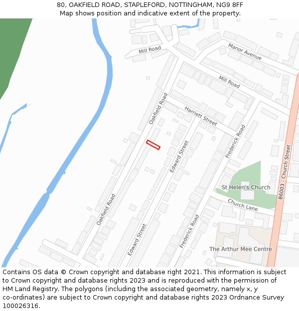 80, OAKFIELD ROAD, STAPLEFORD, NOTTINGHAM, NG9 8FF: Location map and indicative extent of plot