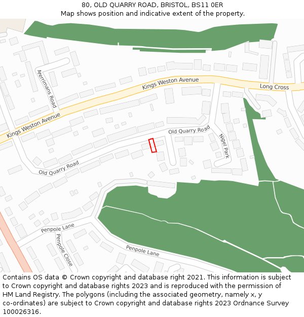 80, OLD QUARRY ROAD, BRISTOL, BS11 0ER: Location map and indicative extent of plot