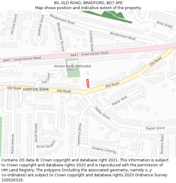 80, OLD ROAD, BRADFORD, BD7 4PE: Location map and indicative extent of plot