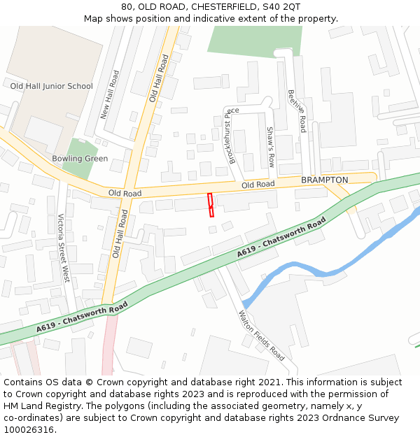 80, OLD ROAD, CHESTERFIELD, S40 2QT: Location map and indicative extent of plot