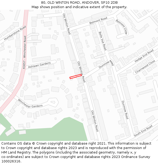 80, OLD WINTON ROAD, ANDOVER, SP10 2DB: Location map and indicative extent of plot