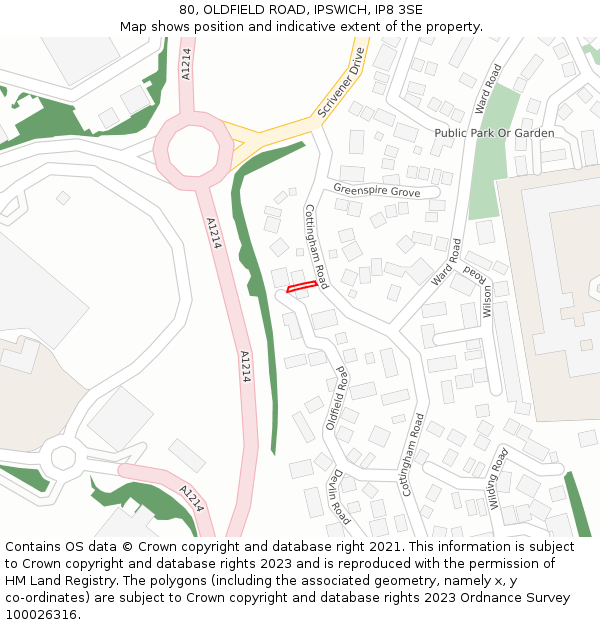 80, OLDFIELD ROAD, IPSWICH, IP8 3SE: Location map and indicative extent of plot