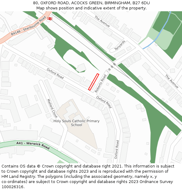 80, OXFORD ROAD, ACOCKS GREEN, BIRMINGHAM, B27 6DU: Location map and indicative extent of plot