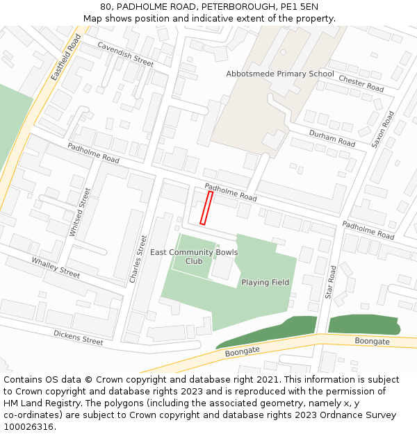 80, PADHOLME ROAD, PETERBOROUGH, PE1 5EN: Location map and indicative extent of plot