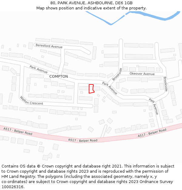 80, PARK AVENUE, ASHBOURNE, DE6 1GB: Location map and indicative extent of plot