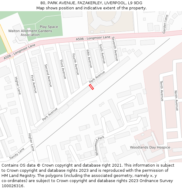 80, PARK AVENUE, FAZAKERLEY, LIVERPOOL, L9 9DG: Location map and indicative extent of plot