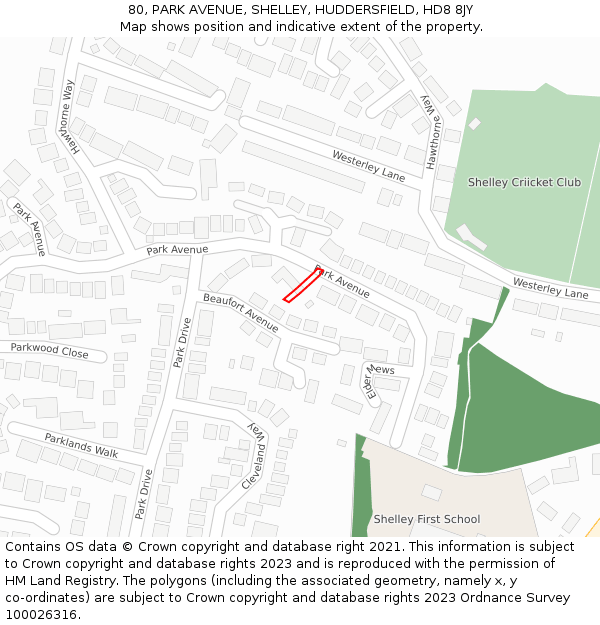 80, PARK AVENUE, SHELLEY, HUDDERSFIELD, HD8 8JY: Location map and indicative extent of plot