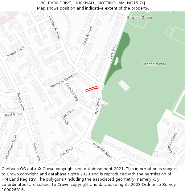 80, PARK DRIVE, HUCKNALL, NOTTINGHAM, NG15 7LJ: Location map and indicative extent of plot