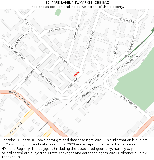 80, PARK LANE, NEWMARKET, CB8 8AZ: Location map and indicative extent of plot