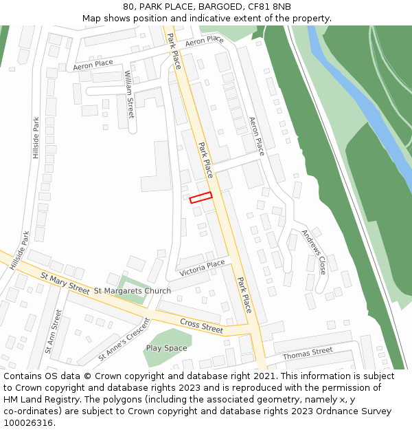80, PARK PLACE, BARGOED, CF81 8NB: Location map and indicative extent of plot
