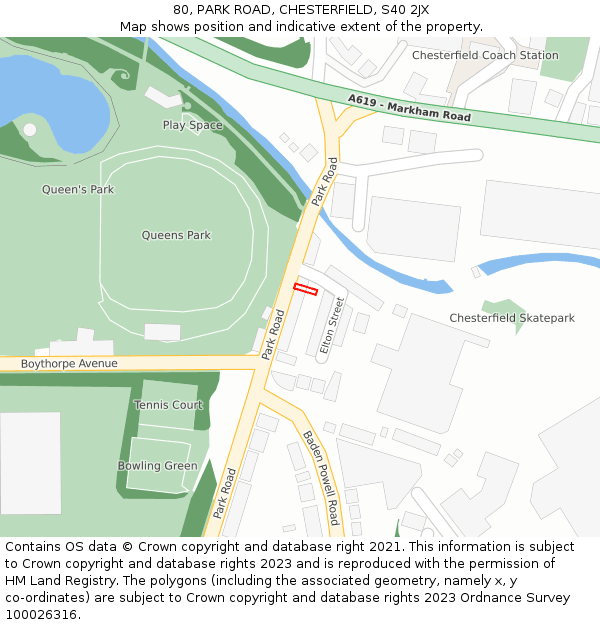 80, PARK ROAD, CHESTERFIELD, S40 2JX: Location map and indicative extent of plot