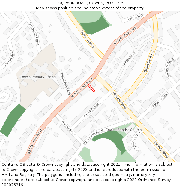 80, PARK ROAD, COWES, PO31 7LY: Location map and indicative extent of plot