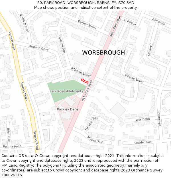 80, PARK ROAD, WORSBROUGH, BARNSLEY, S70 5AD: Location map and indicative extent of plot
