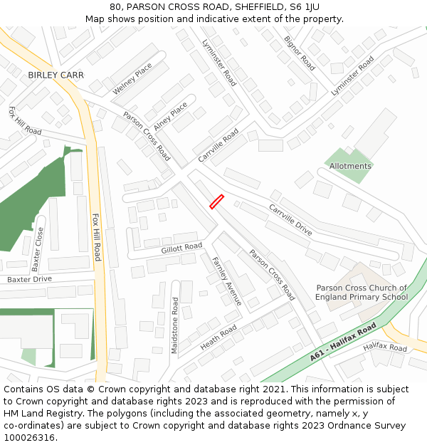 80, PARSON CROSS ROAD, SHEFFIELD, S6 1JU: Location map and indicative extent of plot