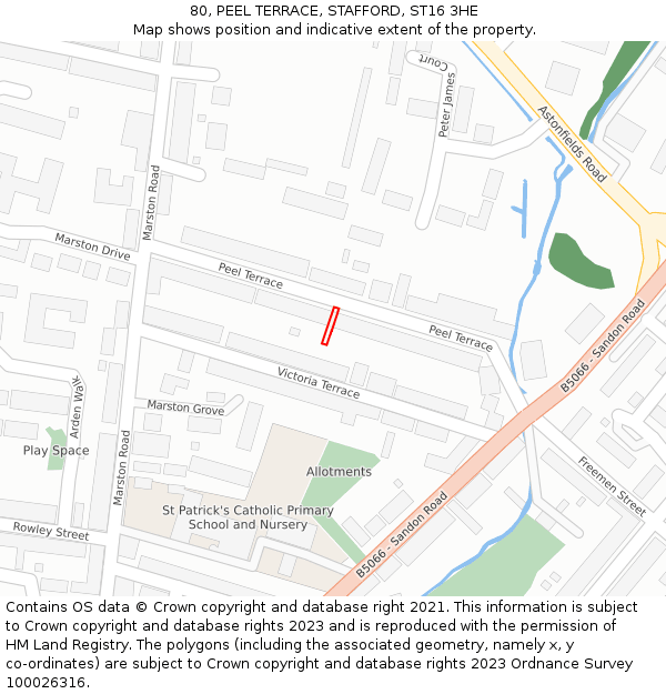 80, PEEL TERRACE, STAFFORD, ST16 3HE: Location map and indicative extent of plot