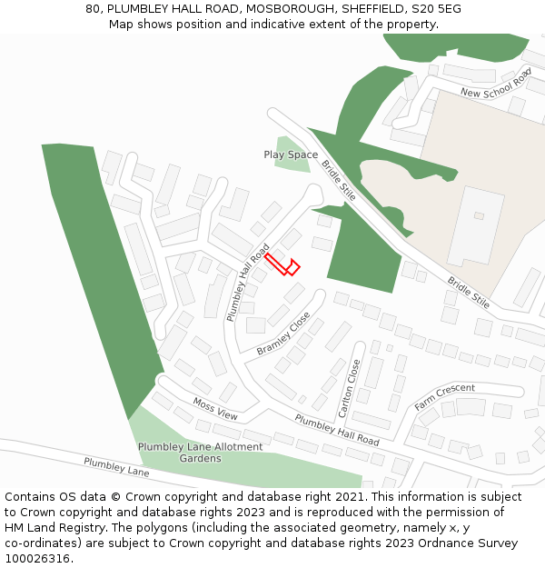 80, PLUMBLEY HALL ROAD, MOSBOROUGH, SHEFFIELD, S20 5EG: Location map and indicative extent of plot
