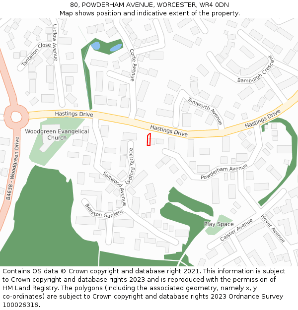 80, POWDERHAM AVENUE, WORCESTER, WR4 0DN: Location map and indicative extent of plot