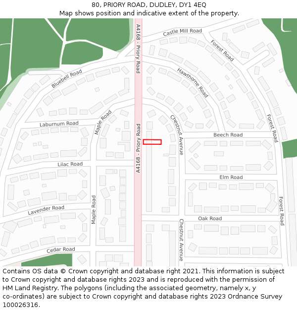 80, PRIORY ROAD, DUDLEY, DY1 4EQ: Location map and indicative extent of plot