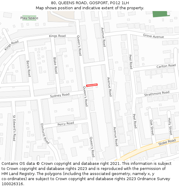80, QUEENS ROAD, GOSPORT, PO12 1LH: Location map and indicative extent of plot