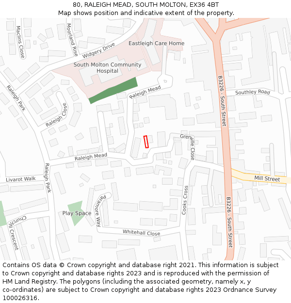 80, RALEIGH MEAD, SOUTH MOLTON, EX36 4BT: Location map and indicative extent of plot