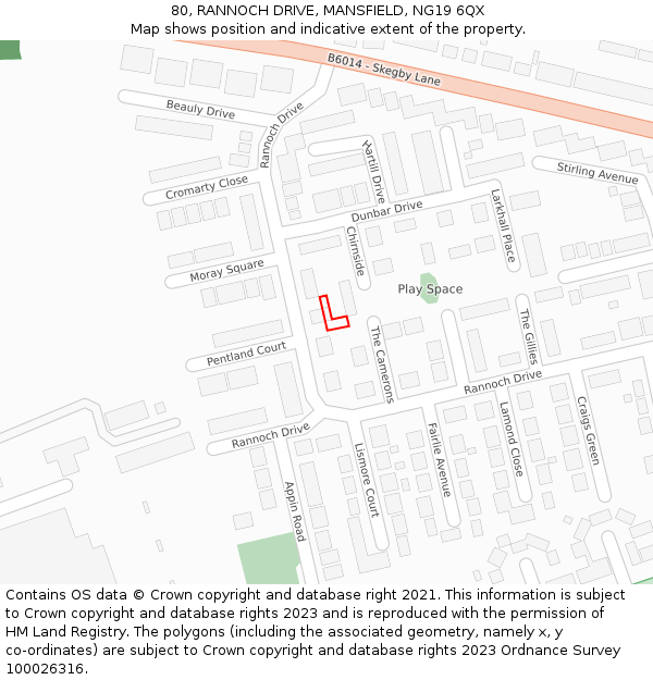80, RANNOCH DRIVE, MANSFIELD, NG19 6QX: Location map and indicative extent of plot